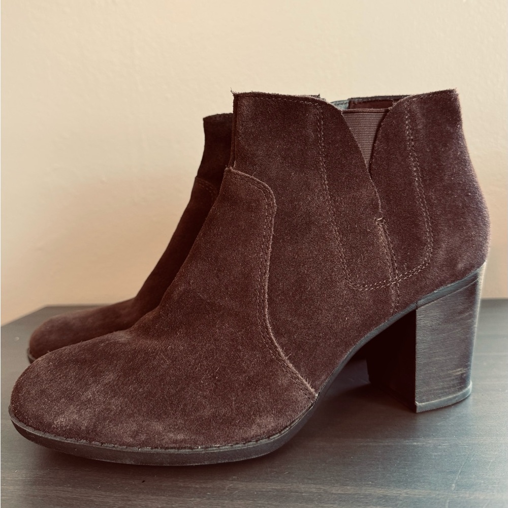 Clarks Chocolate Brown Suede Ankle Booties
